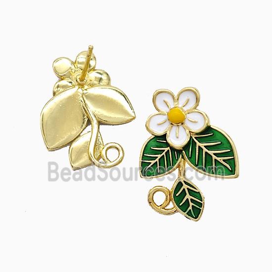 Copper Flower Stud Earrings Enamel Gold Plated