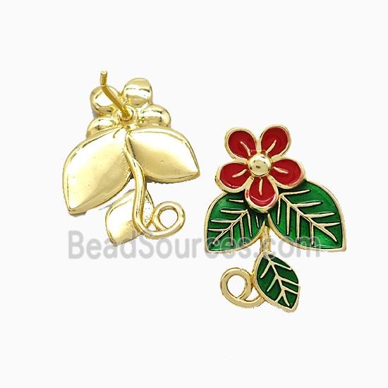 Copper Flower Stud Earrings Enamel Gold Plated