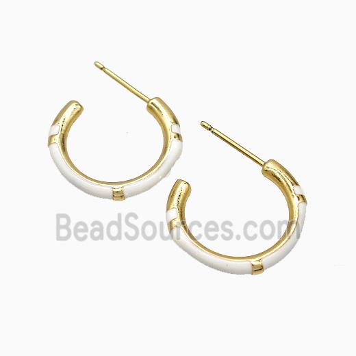 Copper Stud Earrings White Enamel Gold Plated