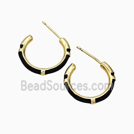 Copper Stud Earrings Black Enamel Gold Plated