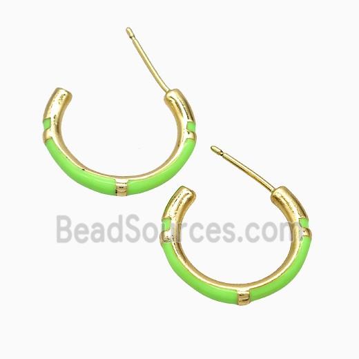 Copper Stud Earrings Green Enamel Gold Plated