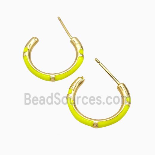 Copper Stud Earrings Yellow Enamel Gold Plated
