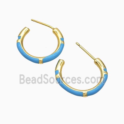 Copper Stud Earrings Blue Enamel Gold Plated