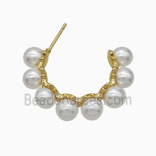 Copper Stud Earrings Pave Pearlized Resin Gold Plated