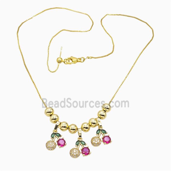 Copper Cherry Necklace Pave Zirconia Gold Plated