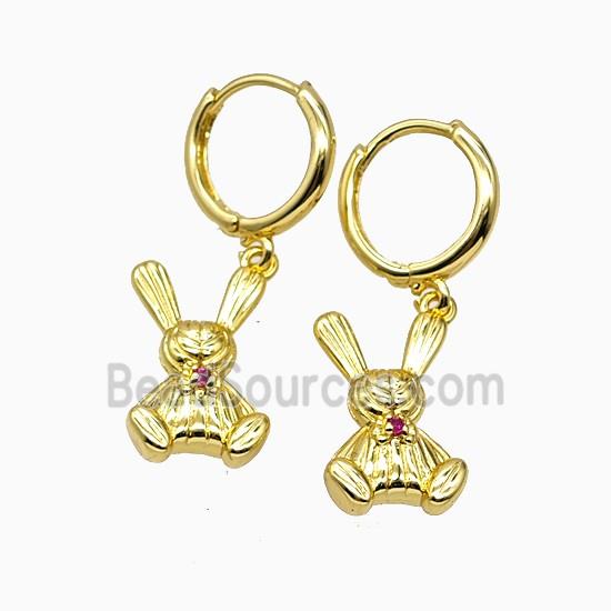 Copper Rabbit Hoop Earrings Pave Zirconia Gold Plated