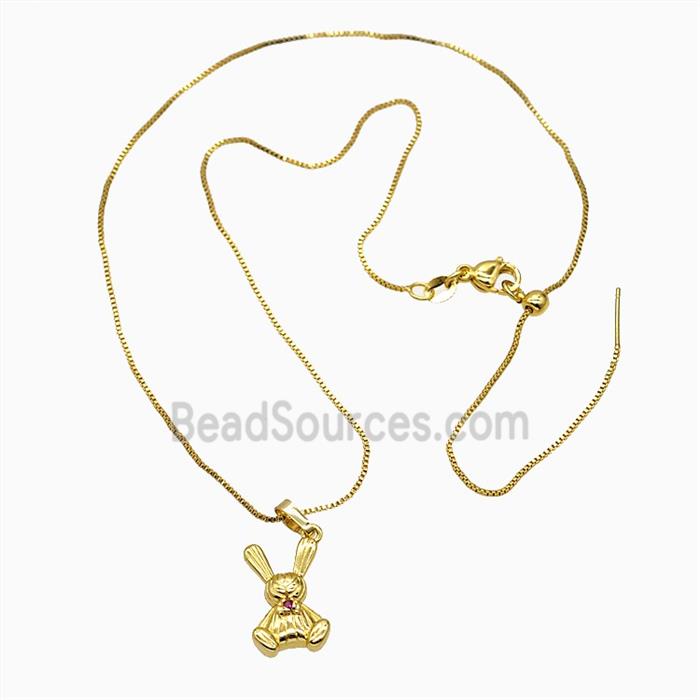 Copper Rabbit Necklace Pave Zirconia Gold Plated