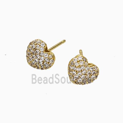 Copper Heart Stud Earrings Micropave Zirconia Gold Plated