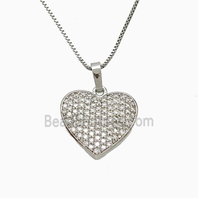 Copper Heart Necklace Pave Zirconia Platinum Plated