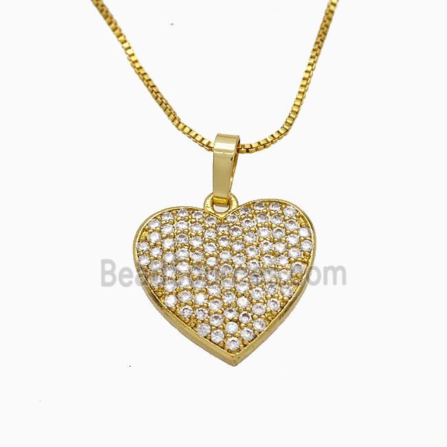 Copper Heart Necklace Pave Zirconia Gold Plated