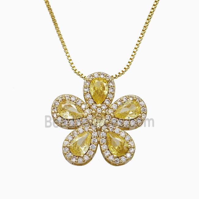 Copper Flower Neckace Pave Zirconia Crystal Glass Gold Plated