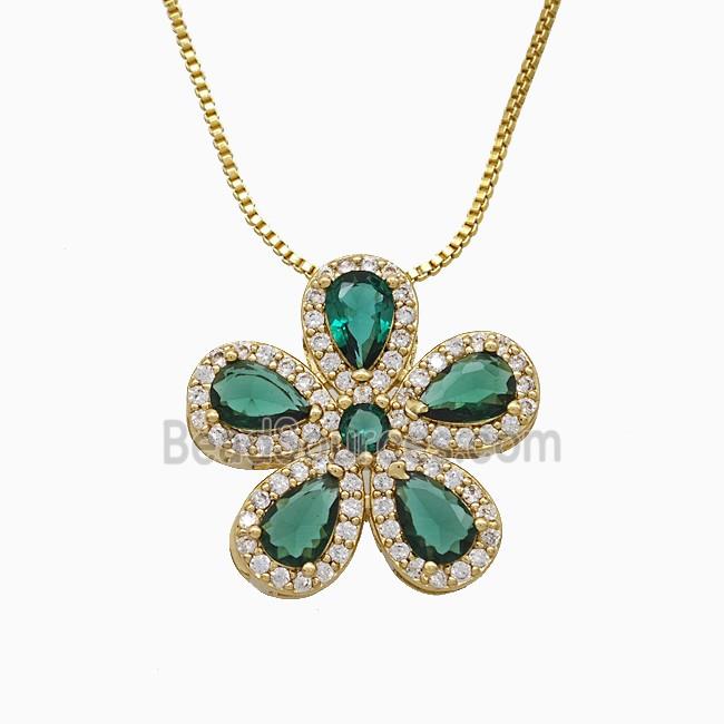 Copper Flower Neckace Pave Zirconia Crystal Glass Gold Plated