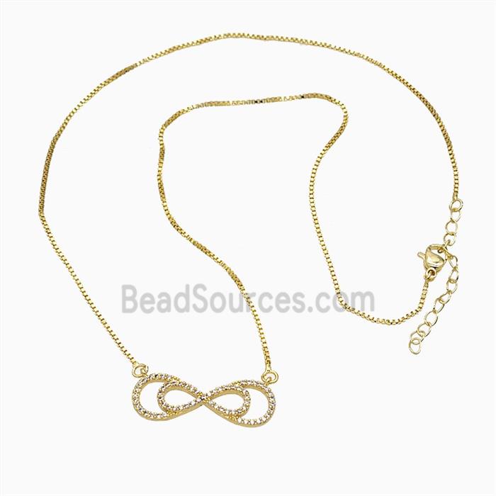 Copper Infinity Necklace Pave Zirconia Gold Plated