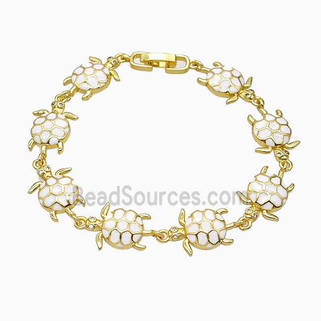 Copper Tortoise Bracelet White Enamel Gold Plated
