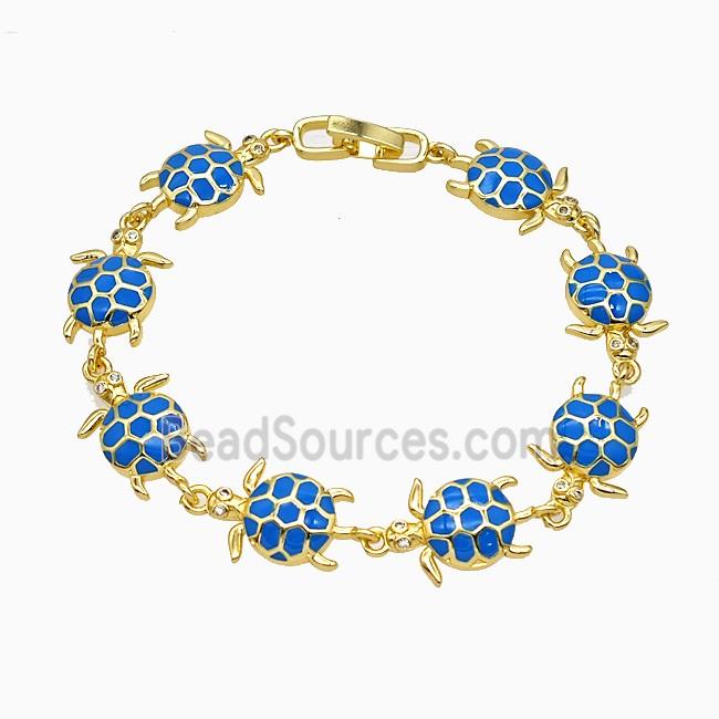 Copper Tortoise Bracelet Blue Enamel Gold Plated