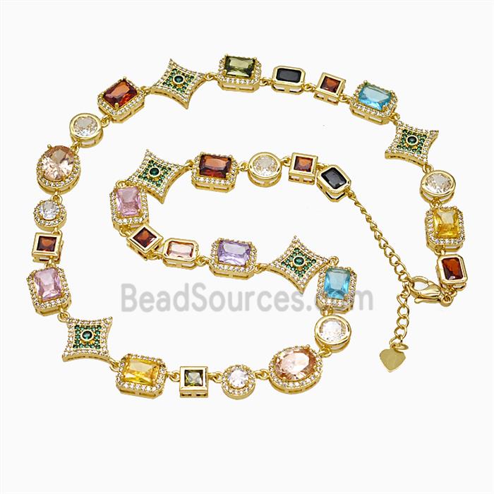 Copper Necklace Pave Multicolor Zirconia Gold Plated