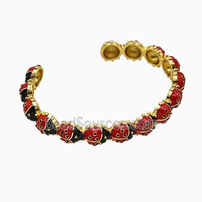 Copper Ladybug Bangles Red Enamel Gold Plated
