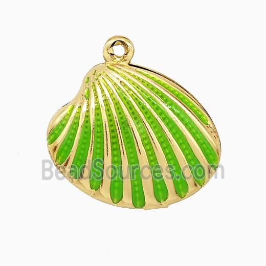 Copper Scallop Shell Pendant Green Enamel Gold Plated