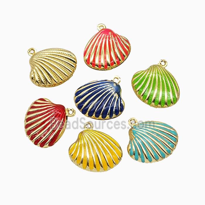 Copper Scallop Shell Pendant Enamel Gold Plated Mixed