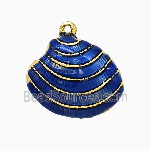 Copper Scallop Shell Pendant Blue Enamel Gold Plated