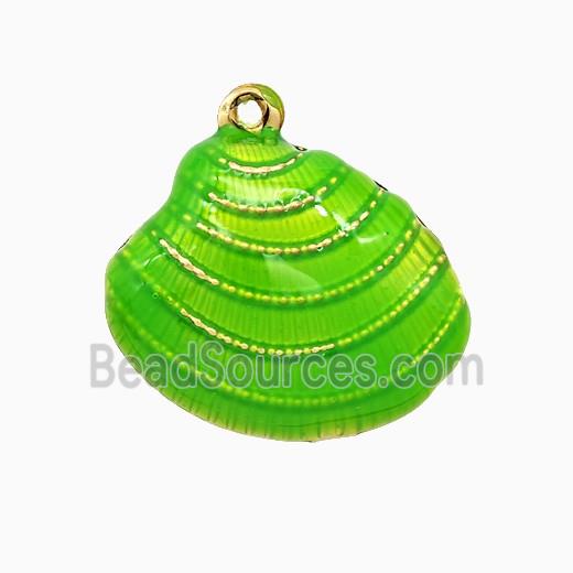 Copper Scallop Shell Pendant Green Enamel Gold Plated
