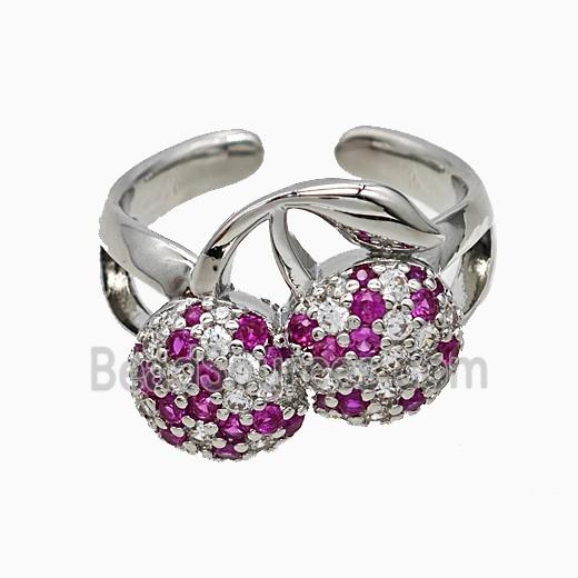 Copper Cherry Rings Micropave Zirconia Platinum Plated