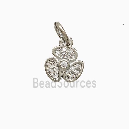 Copper Clover Pendant Pave Zirconia Platinum Plated