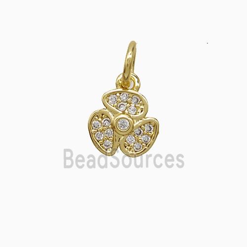 Copper Clover Pendant Pave Zirconia Gold Plated