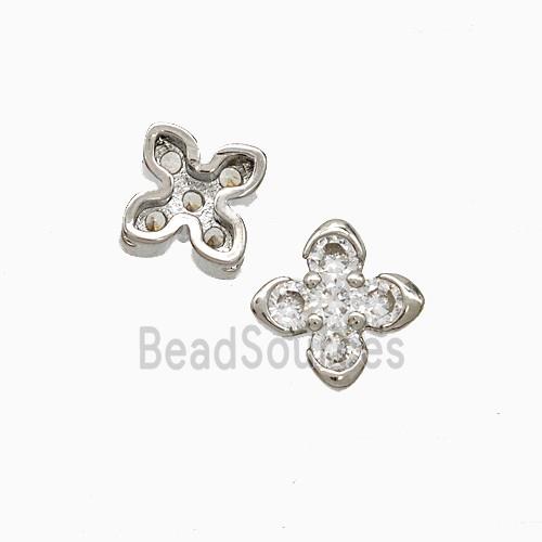 Copper Cross Beads Pave Zirconia Platinum Plated