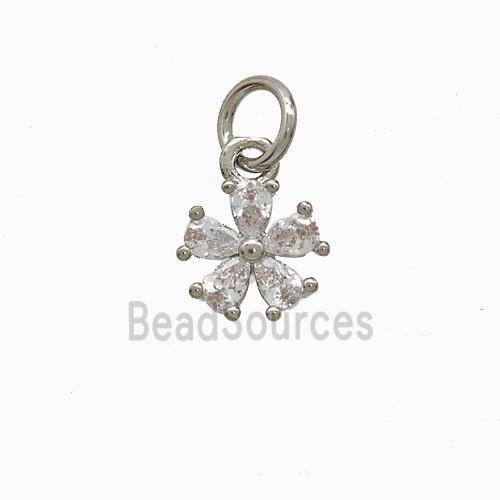 Copper Flower Pendant Pave Zirconia Platinum Plated