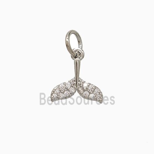 Copper Mermaid Tail Pendant Pave Zirconia Platinum Plated