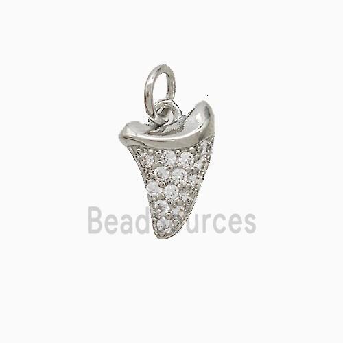 Copper Shark Tooth Charms Pendant Pave Zirconia Platinum Plated