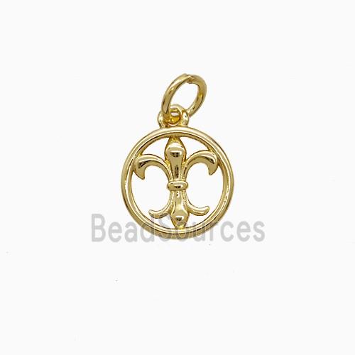 Copper Fleur De Lis Pendant Circle Gold Plated
