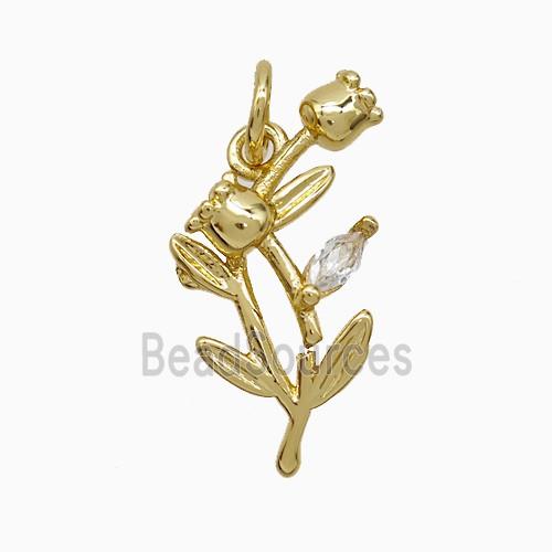 Copper Tulip Flower Pendant Pave Zirconia Gold Plated