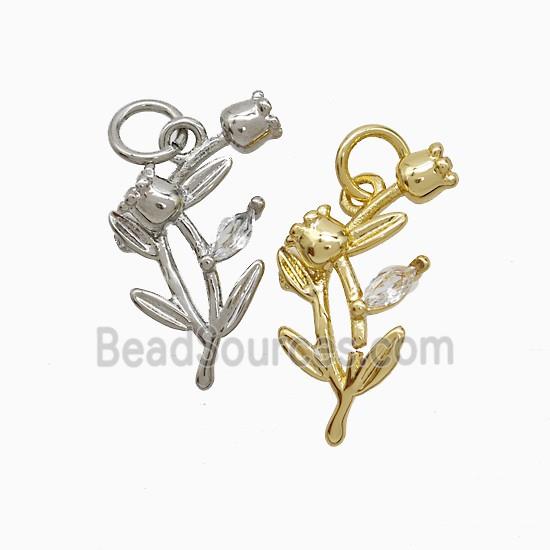 Copper Tulip Flower Pendant Pave Zirconia Mixed