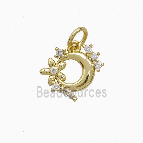 Copper Moon Flower Pendant Pave Zirconia Gold Plated