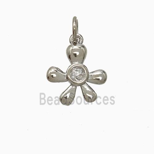 Copper Flower Pendant Pave Zirconia Platinum Plated