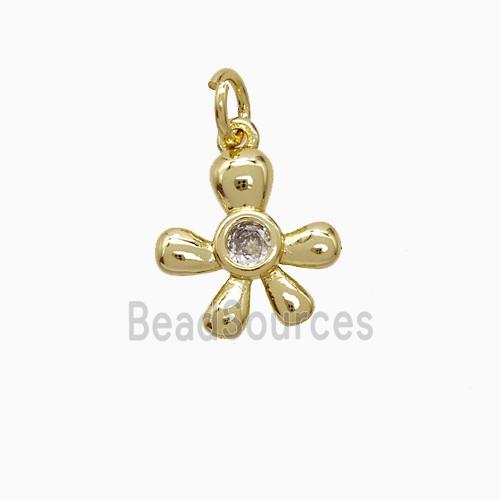 Copper Flower Pendant Pave Zirconia Gold Plated