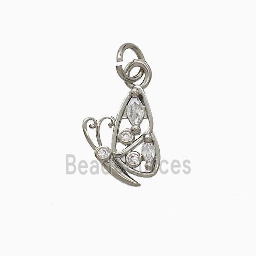 Copper Butterfly Pendant Pave Zirconia Platinum Plated