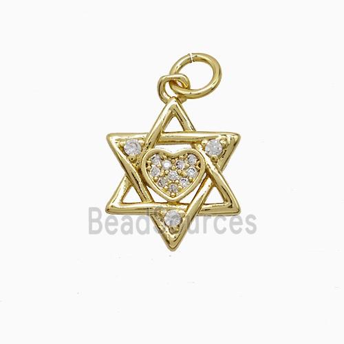Copper David Star Pendant Pave Zirconia Heart Gold Plated