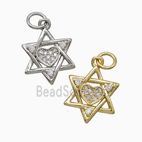 Copper David Star Pendant Pave Zirconia Heart Mixed