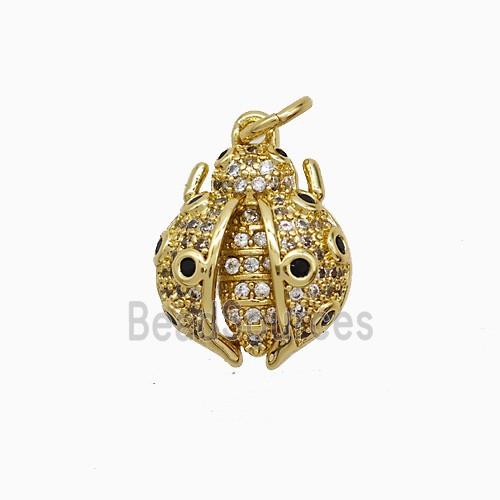 Copper Ladybug Pendant Pave Zirconia Gold Plated