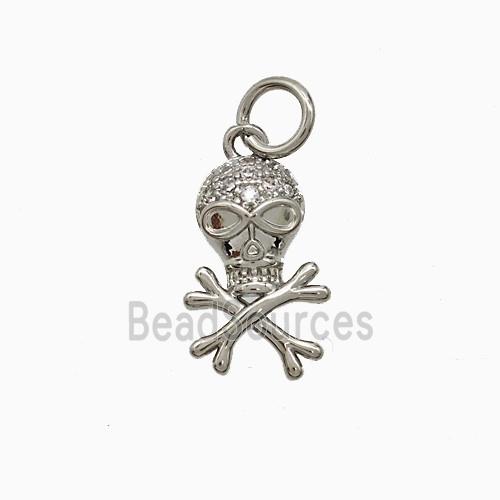 Copper Skull Pendant Pave Zirconia Platinum Plated