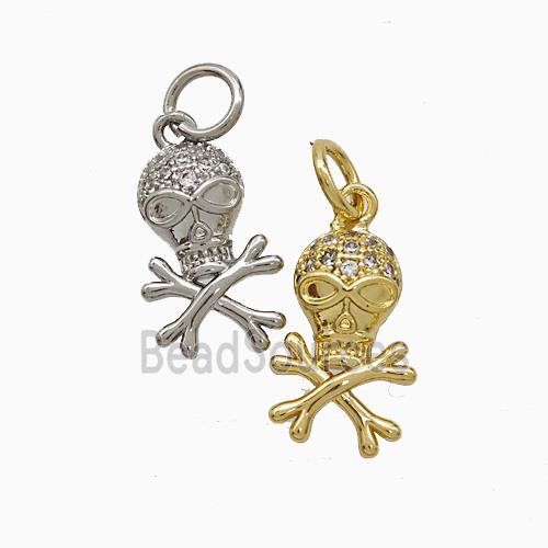 Copper Skull Pendant Pave Zirconia Mixed