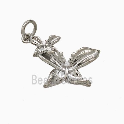 Copper Butterfly Pendant Pave Zirconia Platinum Plated