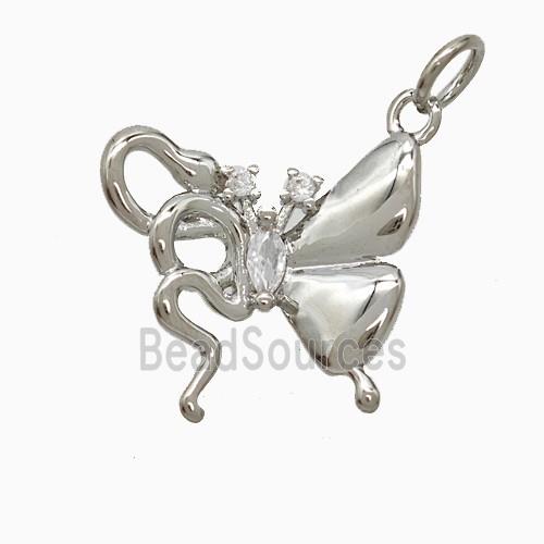 Copper Butterfly Pendant Pave Zirconia Platinum Plated