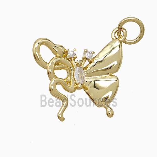 Copper Butterfly Pendant Pave Zirconia Gold Plated