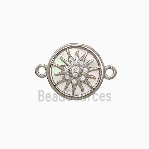 Copper Sun Connector Pave Zirconia Shell Platinum Plated