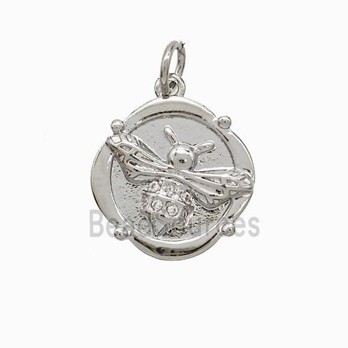 Copper Honeybee Pendant Pave Zirconia Platinum Plated