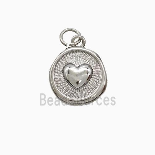 Copper Heart Pendant Circle Platinum Plated